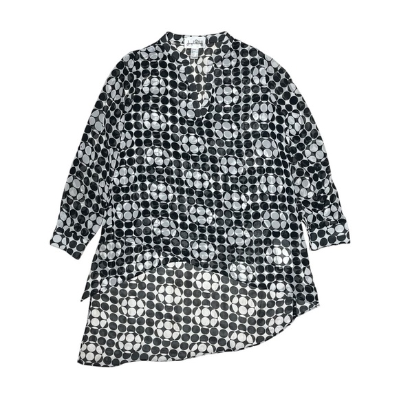 JOSEPH RIBKOFF Black White Polka Dot Print Asymmetric Artsy Tunic Top Size 4 - Picture 5 of 8